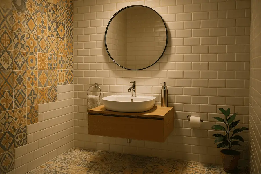 Convierte tu baño en un oasis de estilo combinando azulejos diversos. Logra un espacio moderno que refleje tu personalidad con colores y patrones armoniosos.