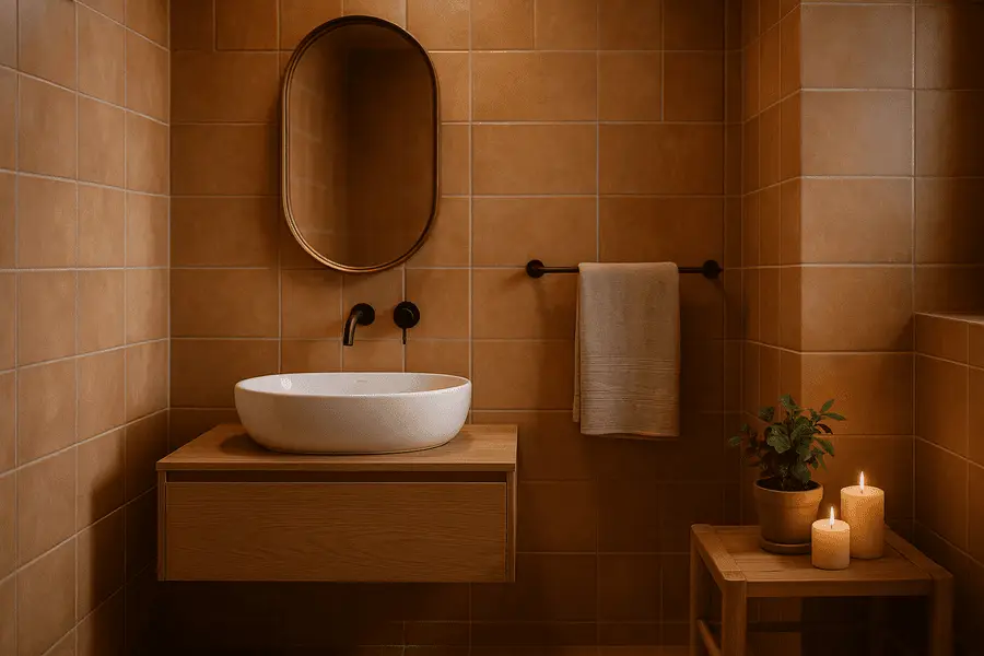 Convierte tu baño en un oasis relajante con colores cálidos, iluminación suave y muebles elegantes que optimizan el espacio y el estilo.